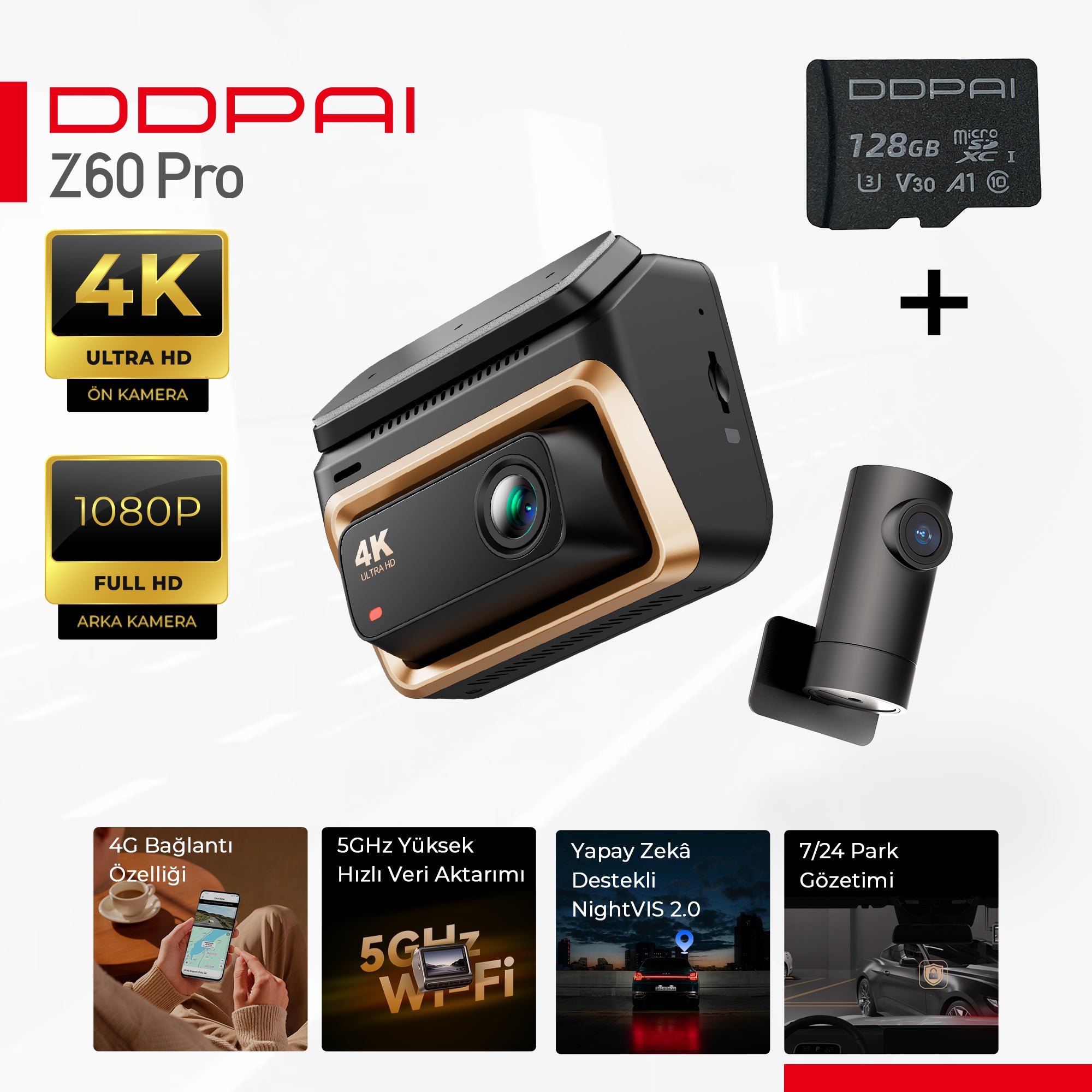 DDPAI Z60 Dual Pro Araç İçi Kamerası + SD Card DDPAI Z60 Dual Pro Araç İçi Kamerası + SD Card